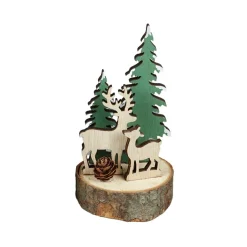 Rondin bois avec déco Noël à poser Ø7xH12cm (3 modèles)