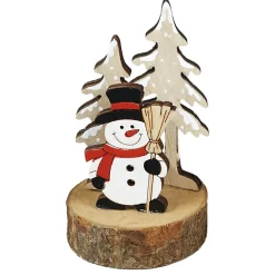 Rondin bois avec déco Noël à poser Ø7xH12cm (3 modèles)