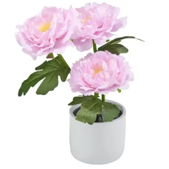 Rose artificielle solaire LED dans pot blanc 3 tiges Ø12xH35cm