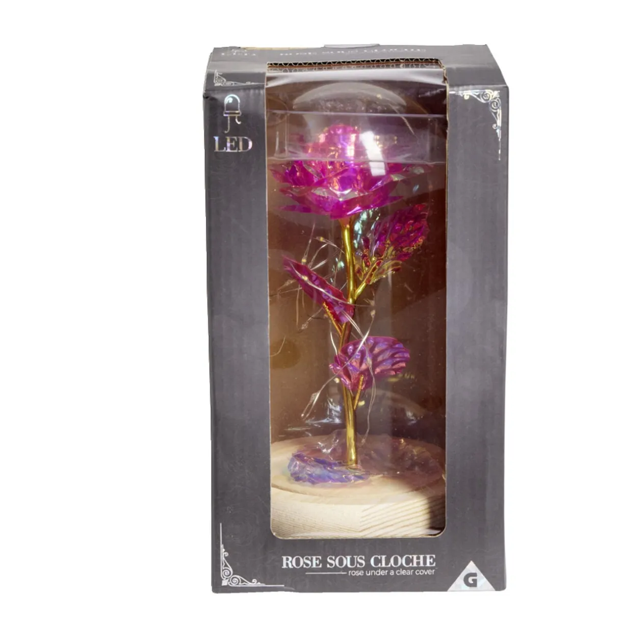 Rose sous cloche en verre avec LED Ø11,8xH19,5cm < Gifi New