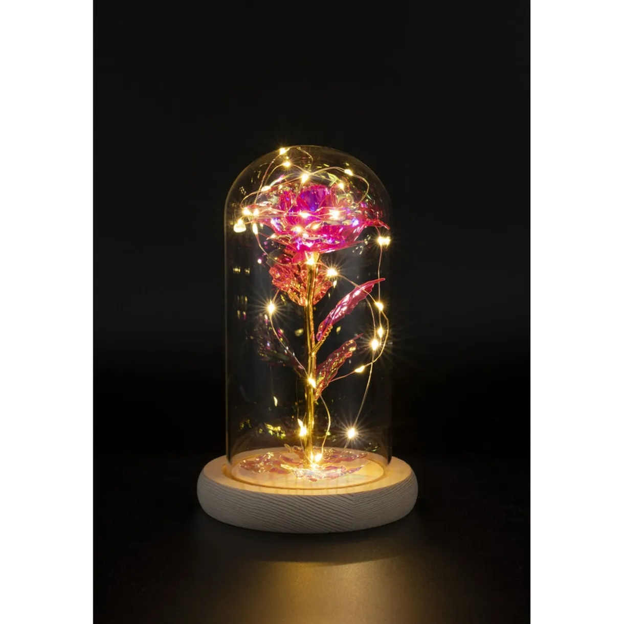 Rose sous cloche en verre avec LED Ø11,8xH19,5cm < Gifi New