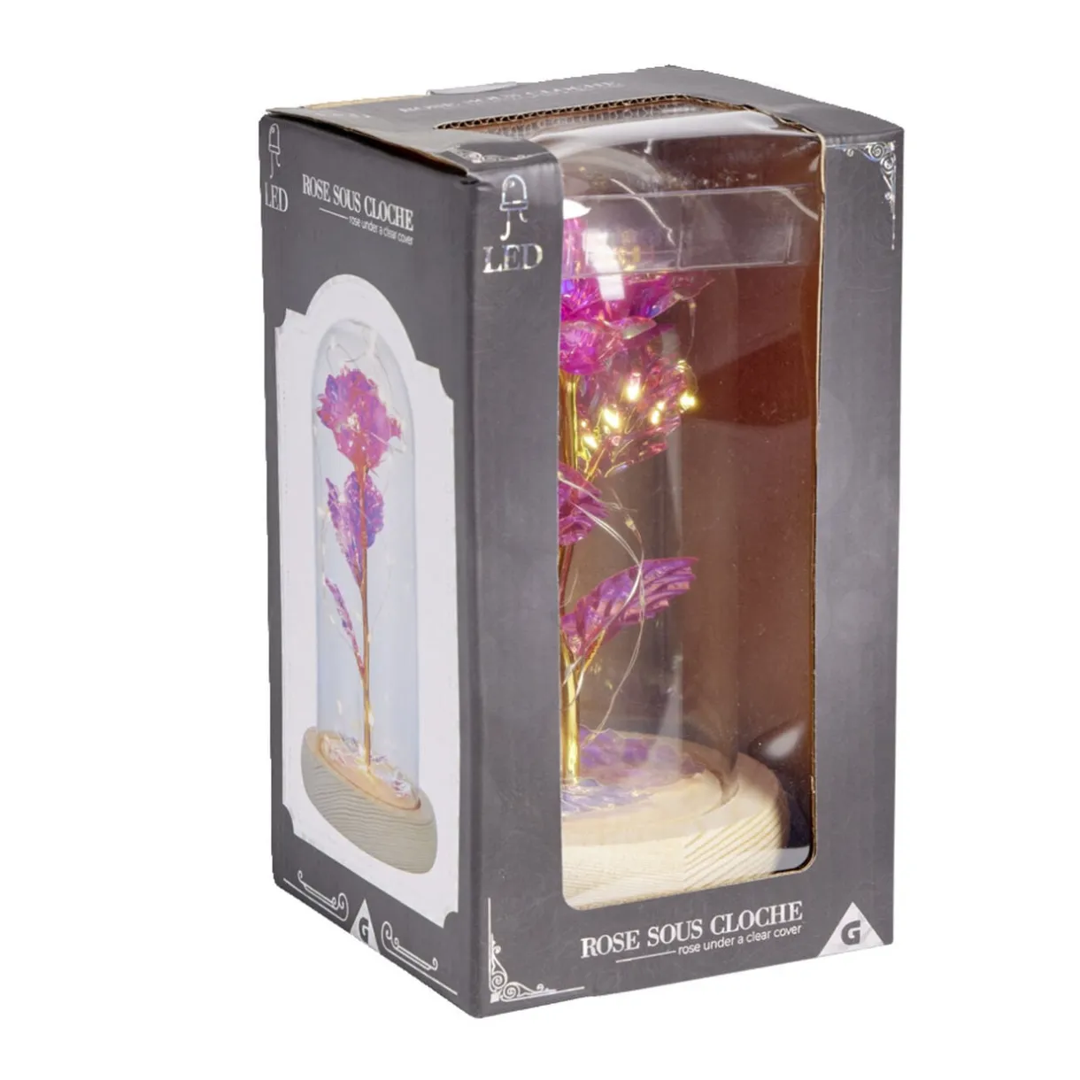 Rose sous cloche en verre avec LED Ø11,8xH19,5cm < Gifi New