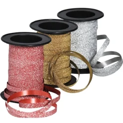 Rouleau de bolduc pailleté rouge argent or x3