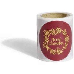 Rouleau étiquette autocollante Merry Christmas couronne rouge et dorée Ø3cm x50 < Gifi Clearance