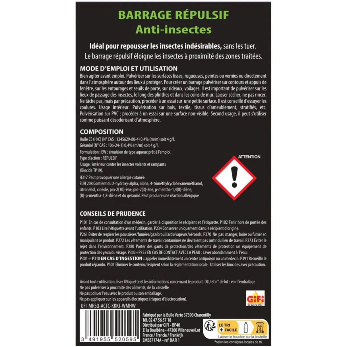 Répulsif barrage anti insectes 1 L < Gifi Outlet