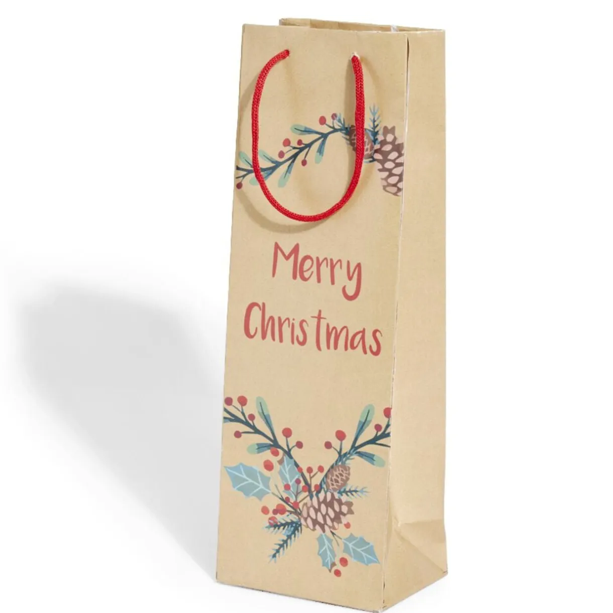 Sac bouteille Noël papier recyclé marron 12x8,5xH35cm (3 modèles) < Gifi Online