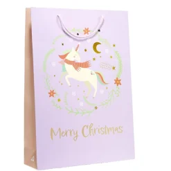 Sac cadeau Noël enfant licorne ou dinosaure 33xH46cm (2 modèles)