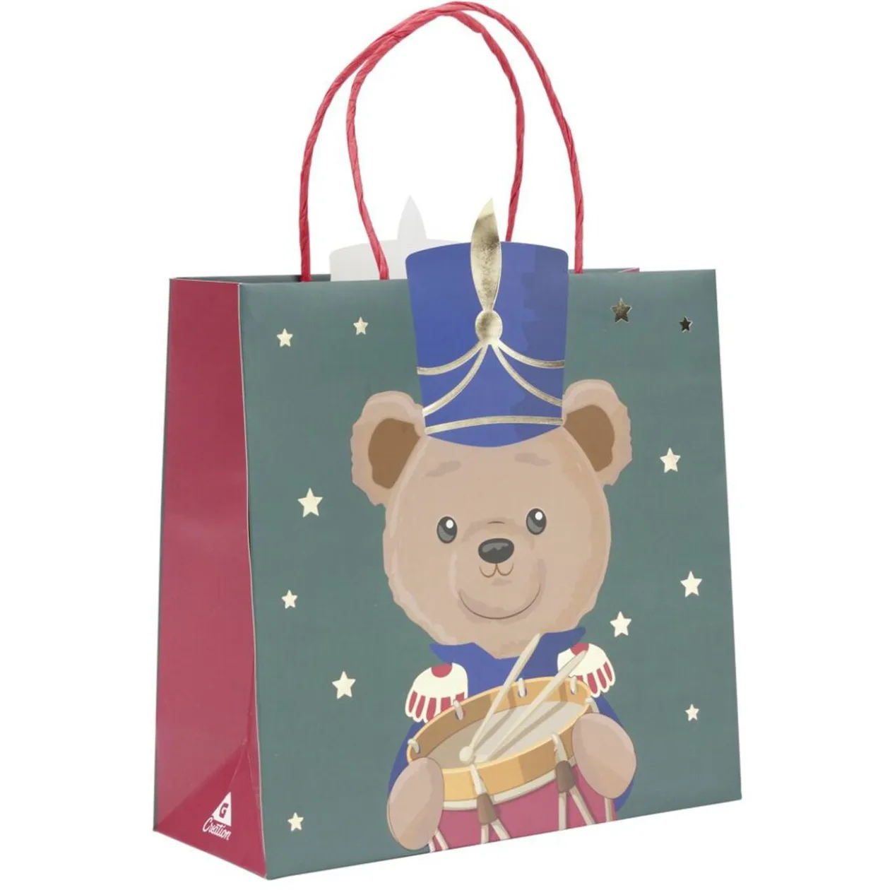 Sac cadeau Noël fantasia ourson vert et rouge 23x9xH25cm