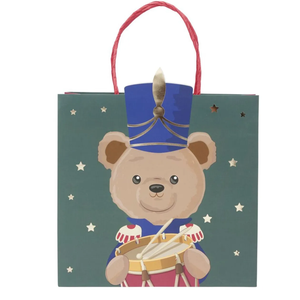 Sac cadeau Noël fantasia ourson vert et rouge 23x9xH25cm