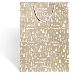 Sac cadeau Noël motif sapin ou uni doré pailleté - Taille L < Gifi New