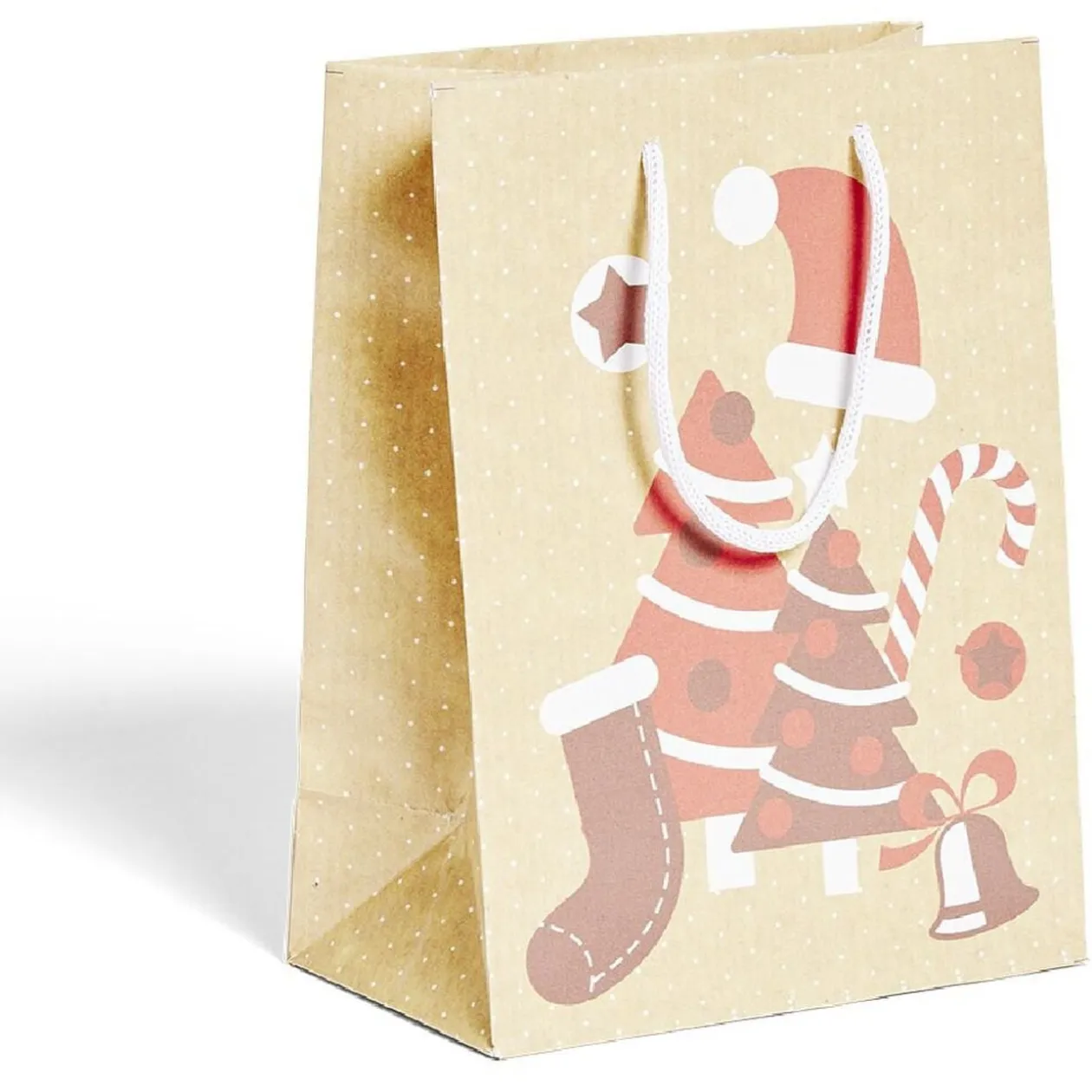 Sac cadeau Noël papier recyclé imprimé 17,5x10xH23cm (2 modèles)