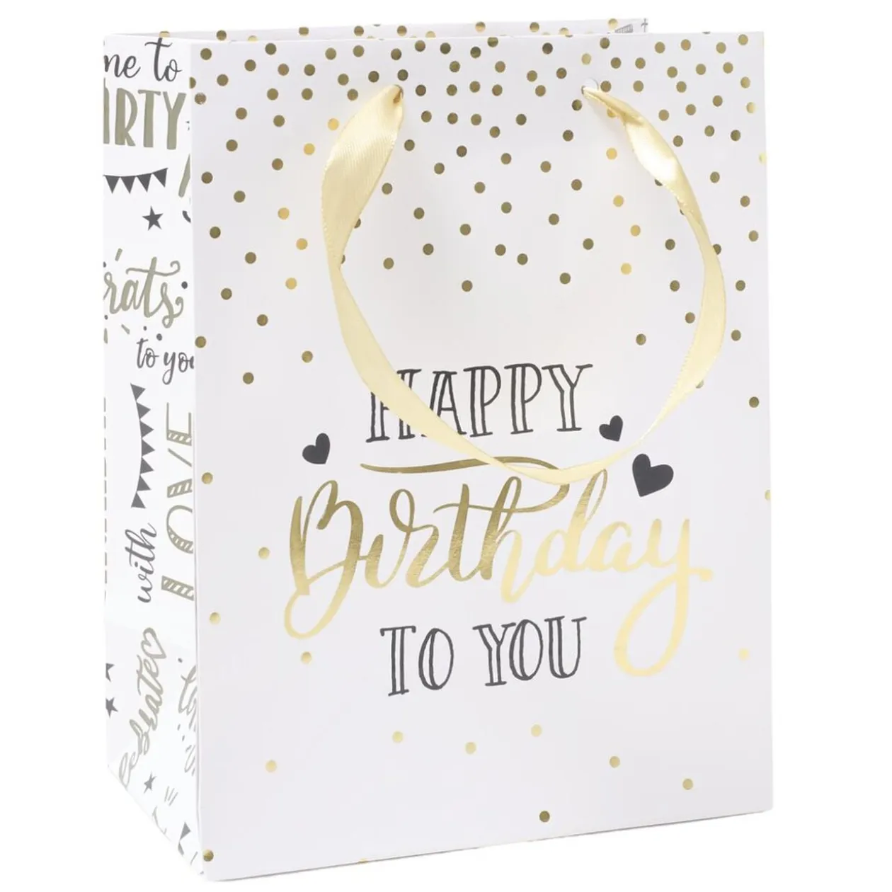 Sac cadeau papier anniversaire inscription Happy Birthday 17,5x10xH23cm (2 modèles)