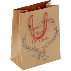 Sac cadeau papier recyclé marron lanière rouge Taille M