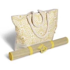 Sac de plage 48x29cm et natte 180x60cm Funky polyester et paille