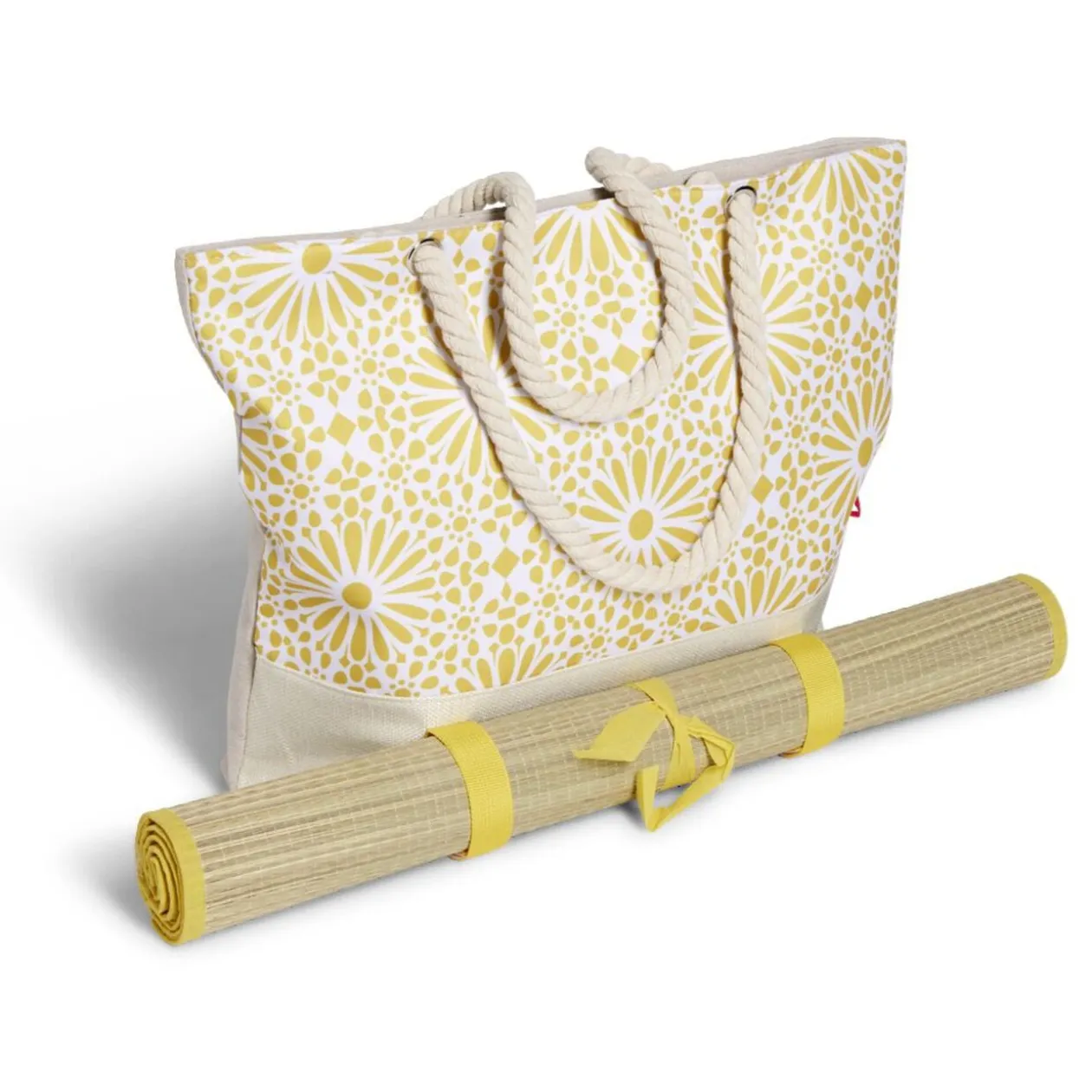 Sac de plage 48x29cm et natte 180x60cm Funky polyester et paille