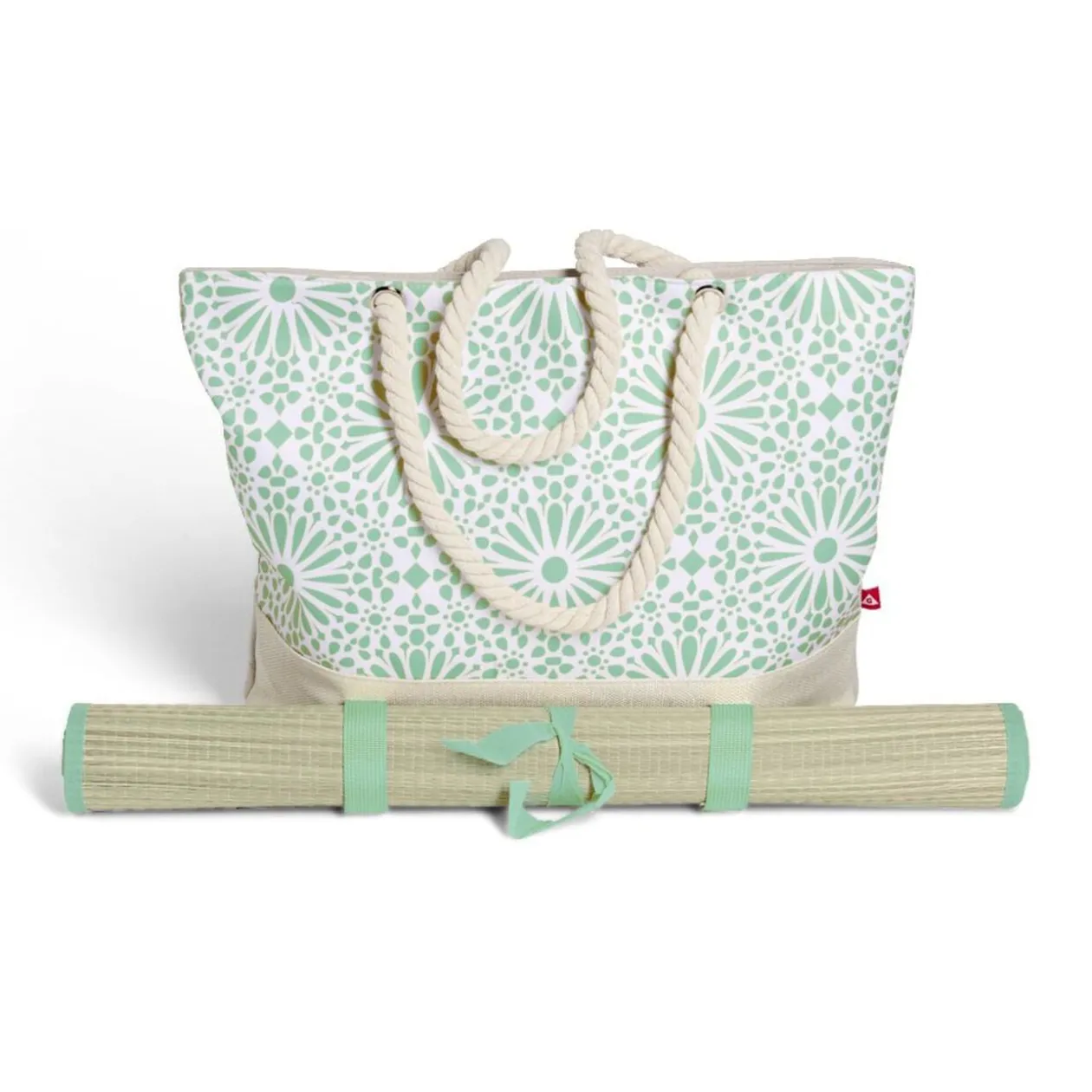 Sac de plage 48x29cm et natte 180x60cm Funky polyester et paille