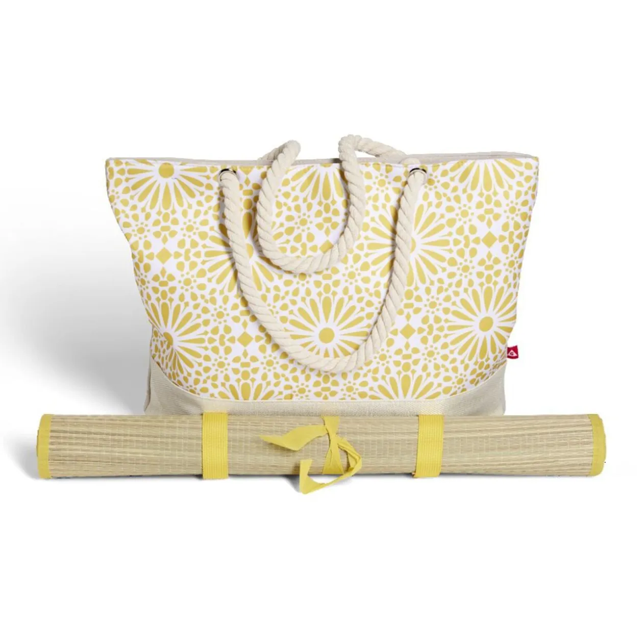 Sac de plage 48x29cm et natte 180x60cm Funky polyester et paille