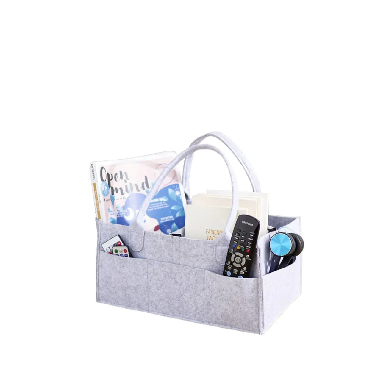 Sac de rangement 11 compartiments feutrine grise 39x23xH18cm