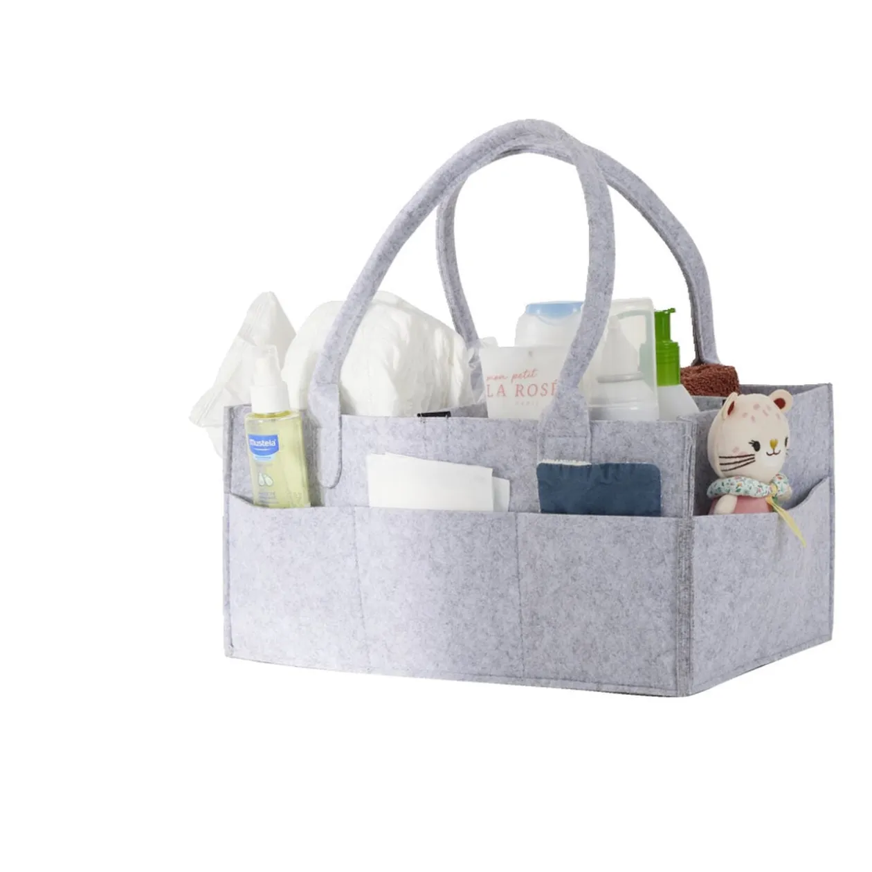 Sac de rangement 11 compartiments feutrine grise 39x23xH18cm