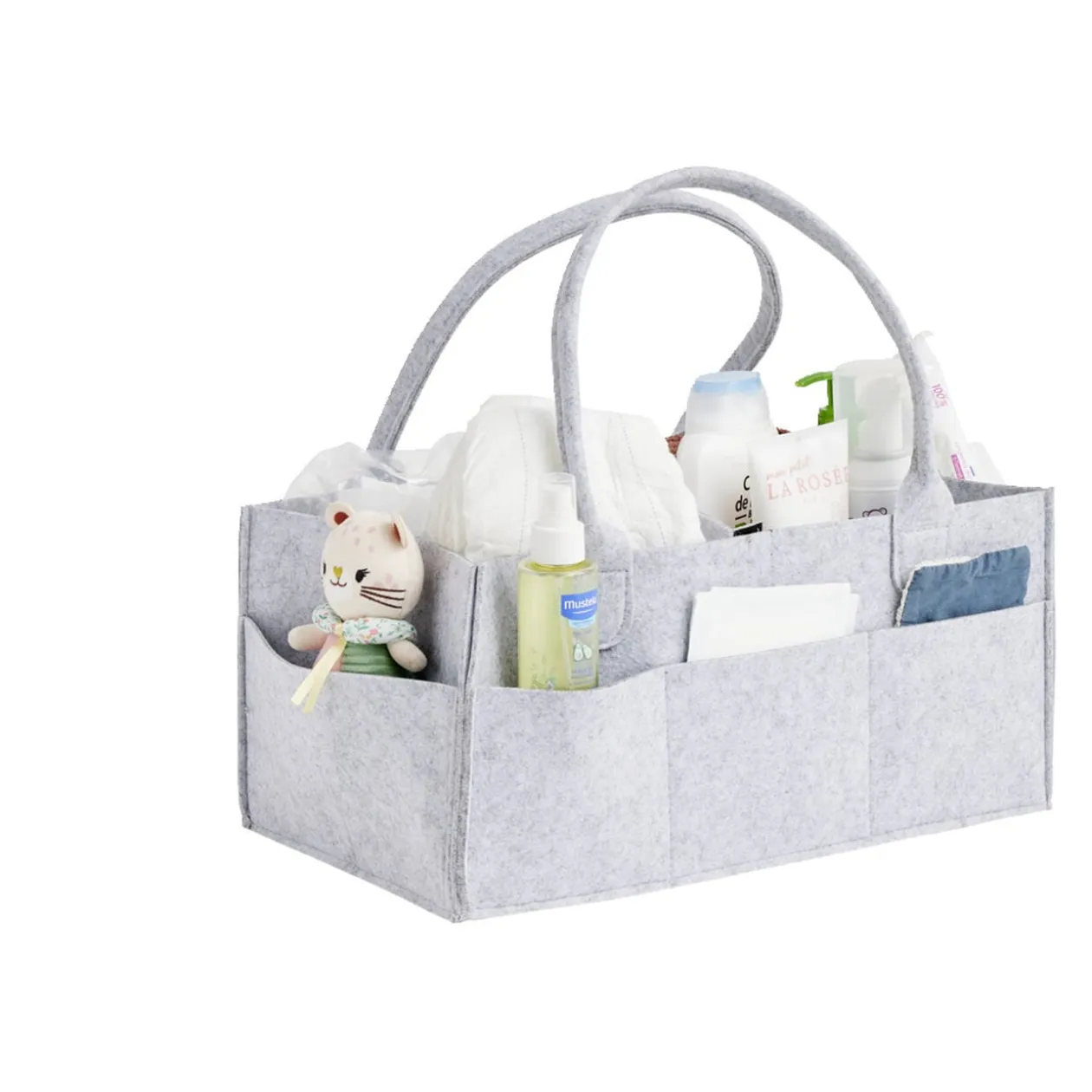 Sac de rangement 11 compartiments feutrine grise 39x23xH18cm