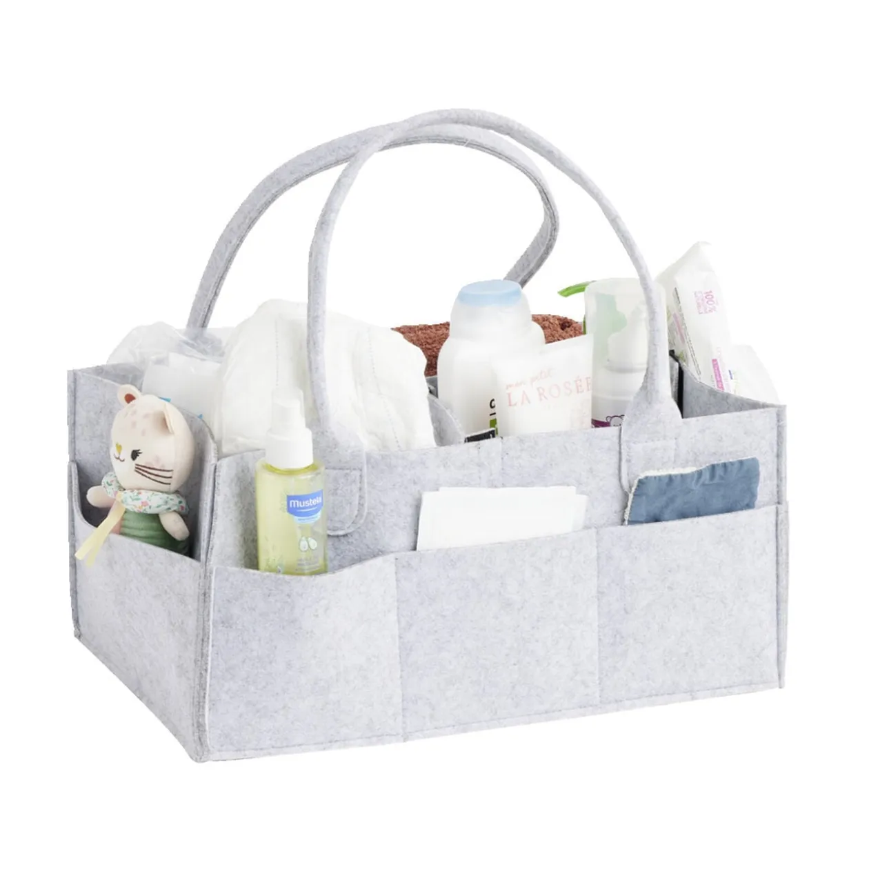 Sac de rangement 11 compartiments feutrine grise 39x23xH18cm