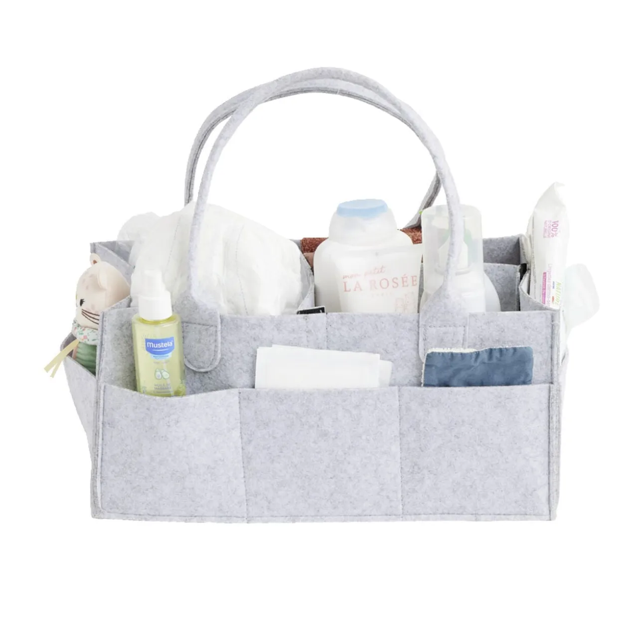 Sac de rangement 11 compartiments feutrine grise 39x23xH18cm