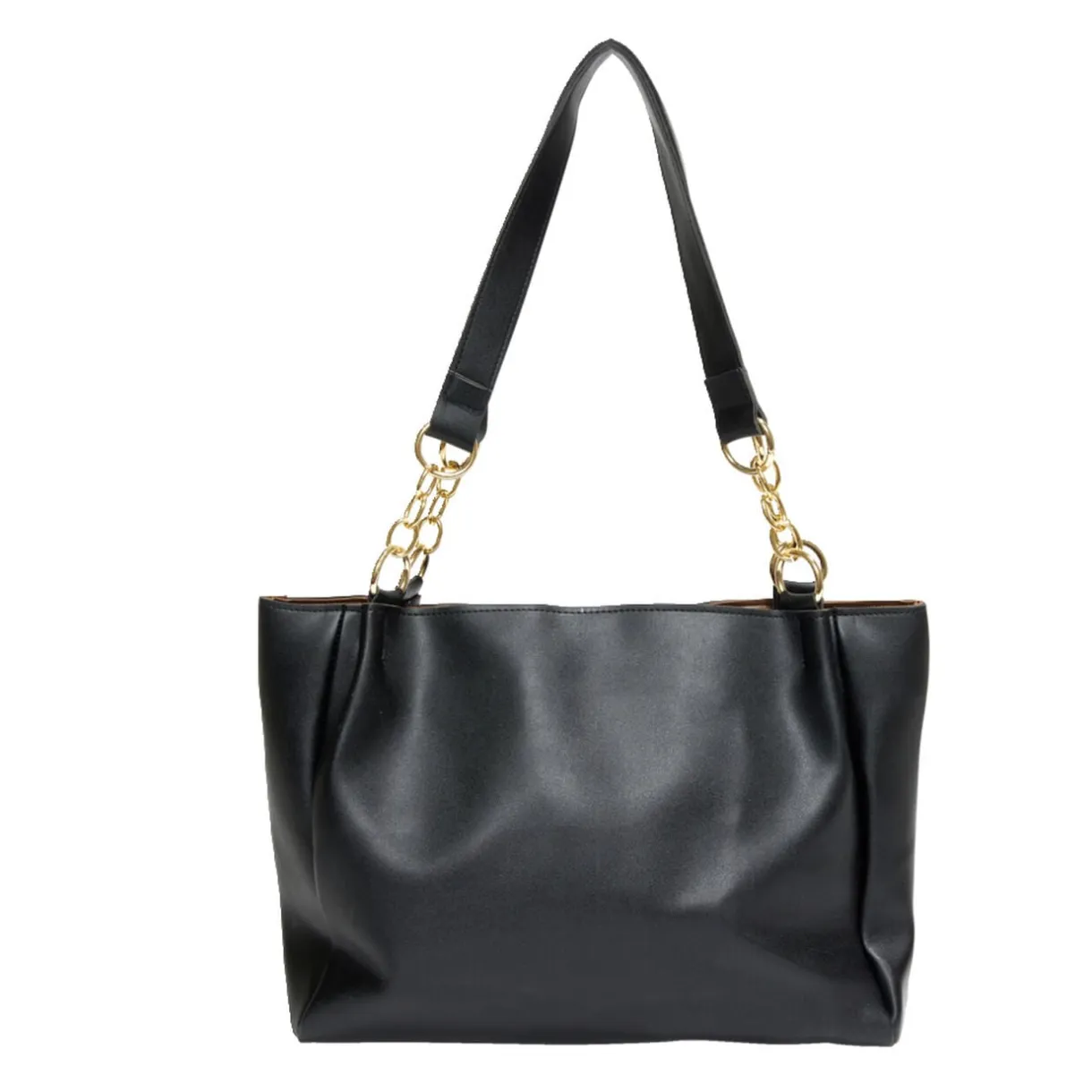 Sac femme fourre-tout simili anse chaîne dorée 33x11xH24cm - 2 modèles noir ou beige < Gifi New