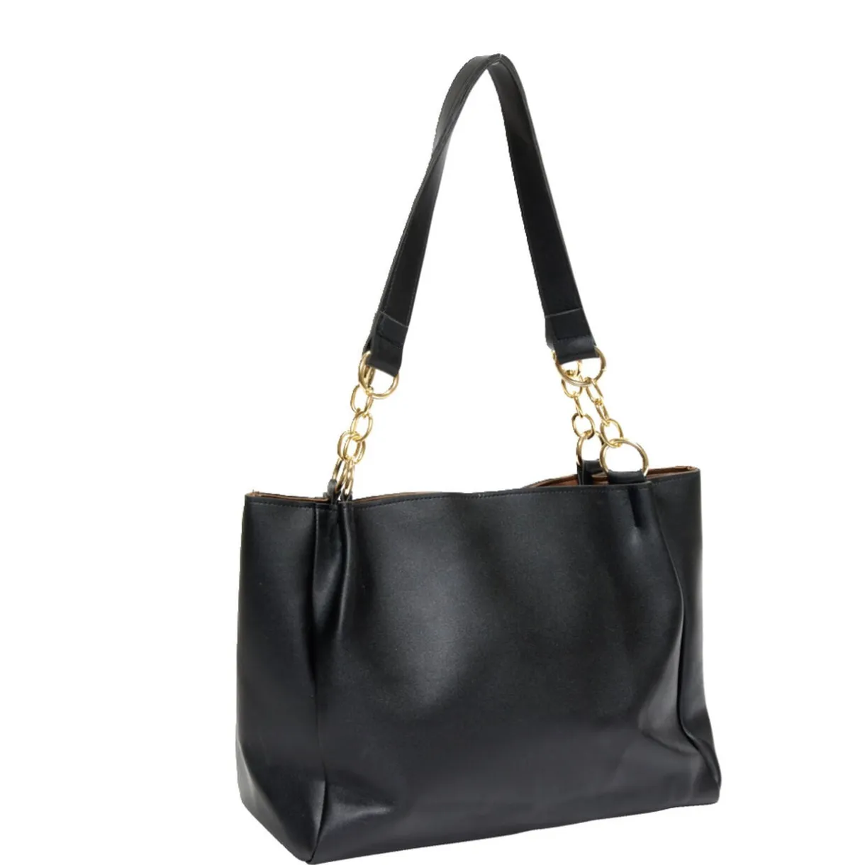 Sac femme fourre-tout simili anse chaîne dorée 33x11xH24cm - 2 modèles noir ou beige < Gifi New