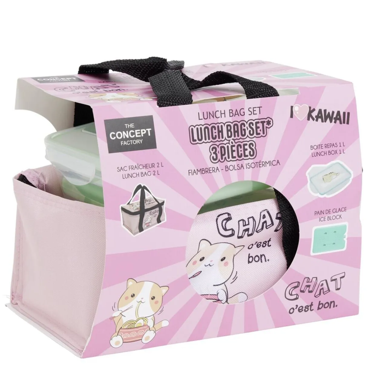 Sac fraîcheur 2L kawaii Chat c'est bon avec lunch box 1L et pain de glace < Gifi Outlet