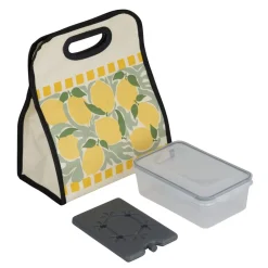 Sac isotherme avec pain de glace et lunch box 1,1L polyester motif citron 26x15xH30cm