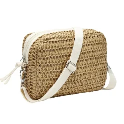Sac à main bandoulière effet paille fermeture zippée 21x7xH15cm (2 modèles)