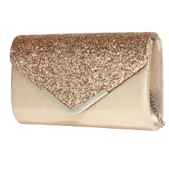 Sac pochette de soirée satiné et pailleté 24x5,6xH14cm - 2 modèles noir ou doré