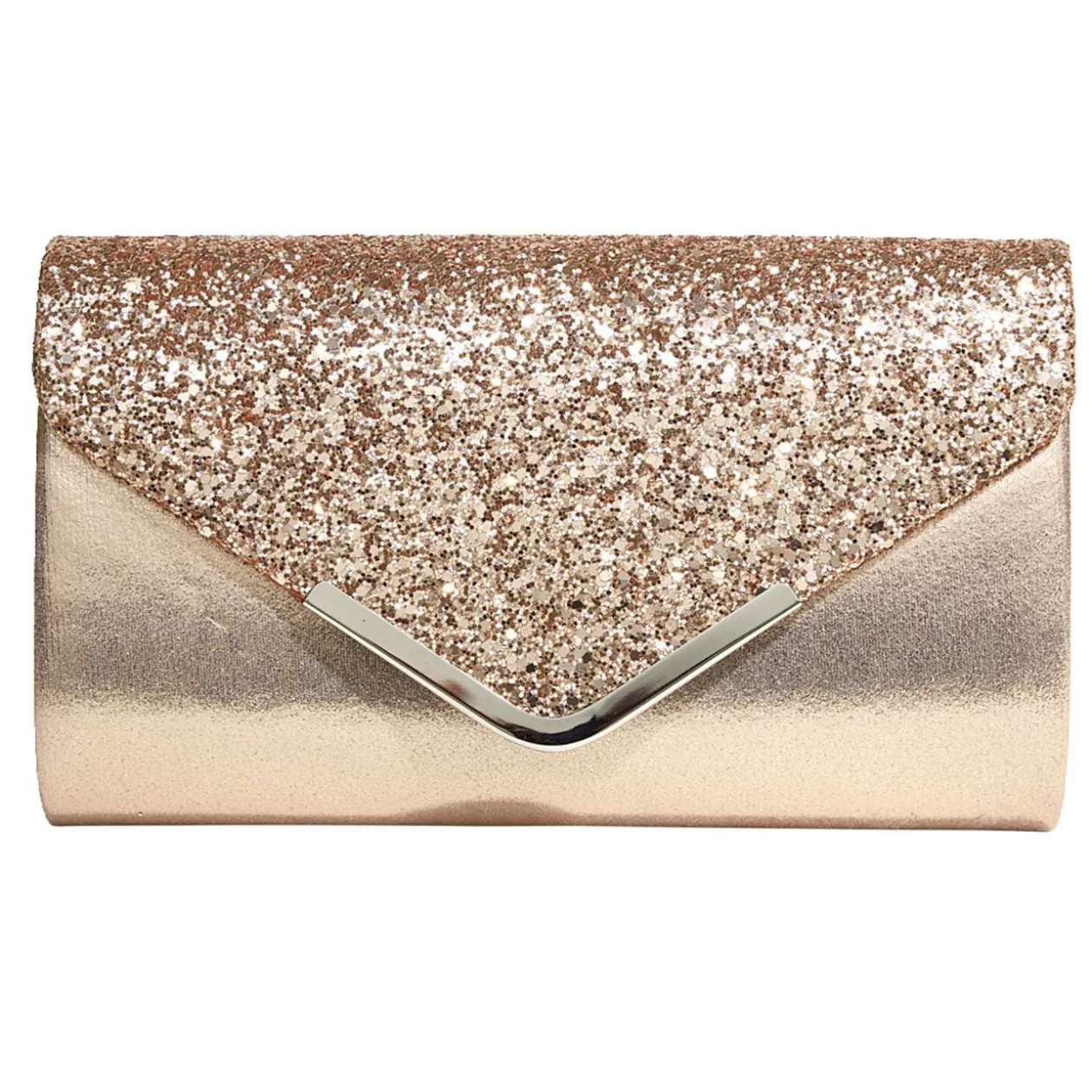 Sac pochette de soirée satiné et pailleté 24x5,6xH14cm - 2 modèles noir ou doré
