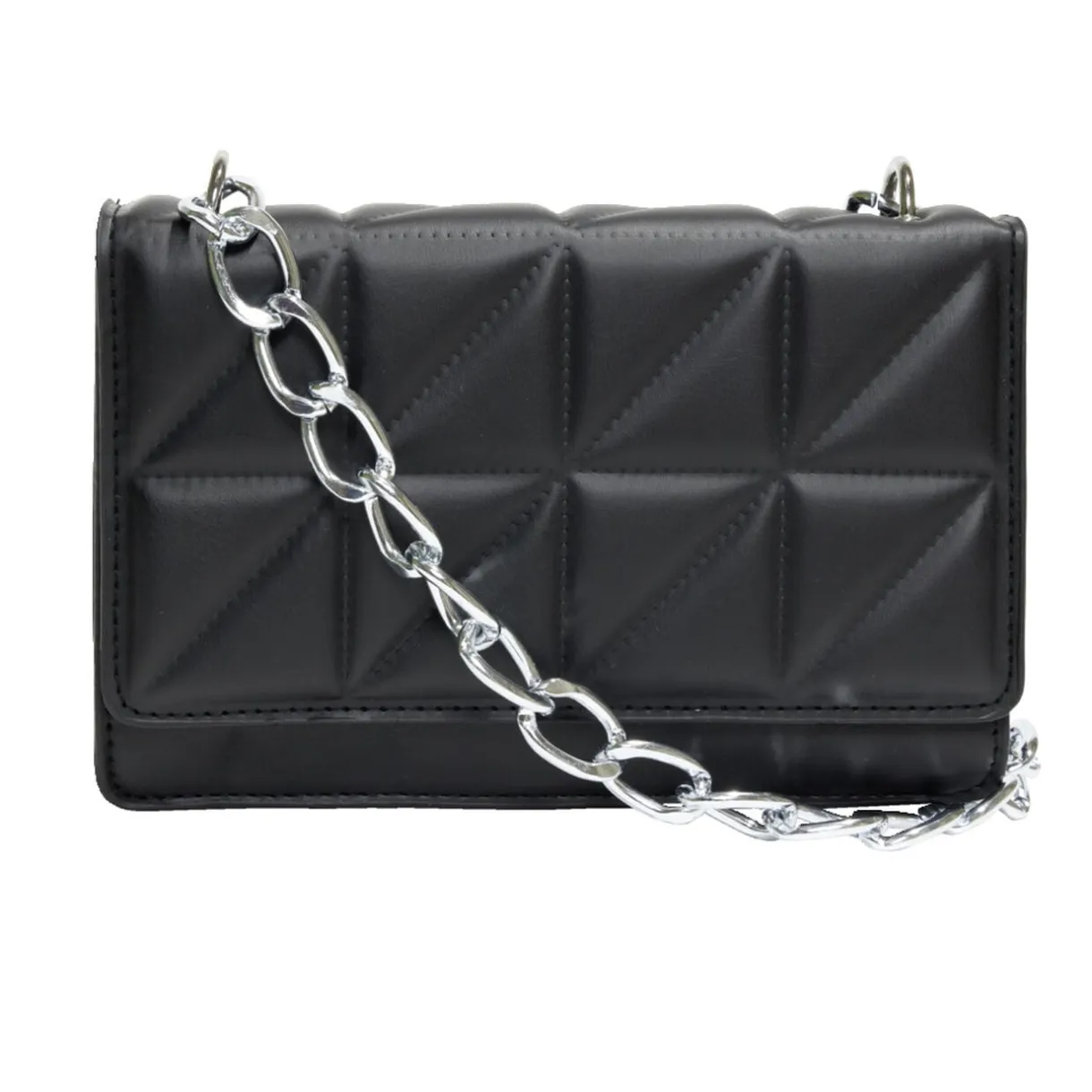 Sac pochette effet matelassée avec chaîne métal 20xH13cm - 2 modèles noir ou vert < Gifi Discount