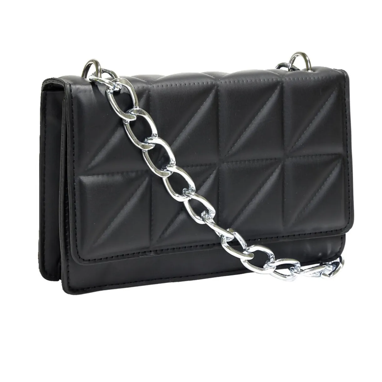 Sac pochette effet matelassée avec chaîne métal 20xH13cm - 2 modèles noir ou vert < Gifi Discount
