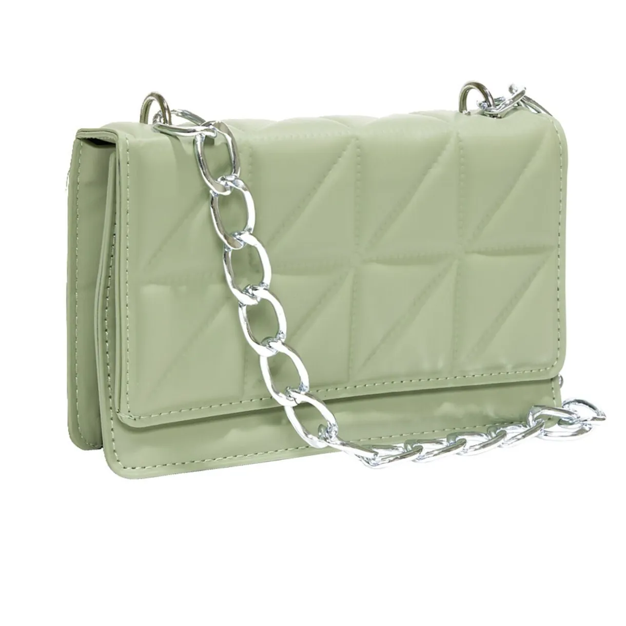 Sac pochette effet matelassée avec chaîne métal 20xH13cm - 2 modèles noir ou vert < Gifi Discount