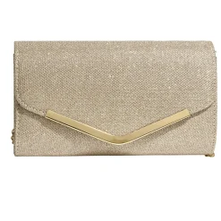 Sac pochette femme strass avec bandoulière chaîne amovible - 2 modèles noir ou doré