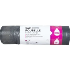 Sac poubelle lien coulissant 50L x15
