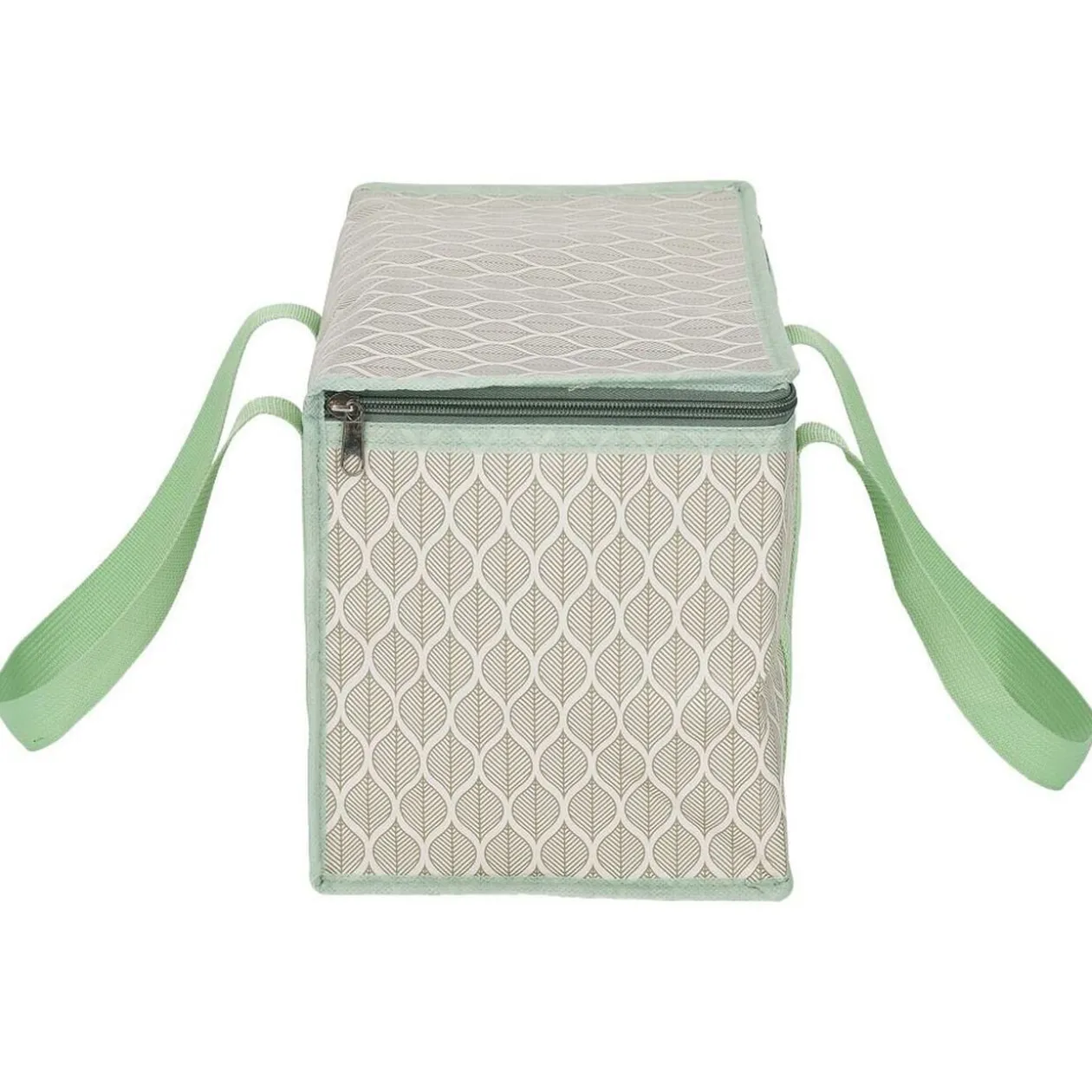 Sac à repas isotherme beige et vert L.28xl.18xH.21 cm