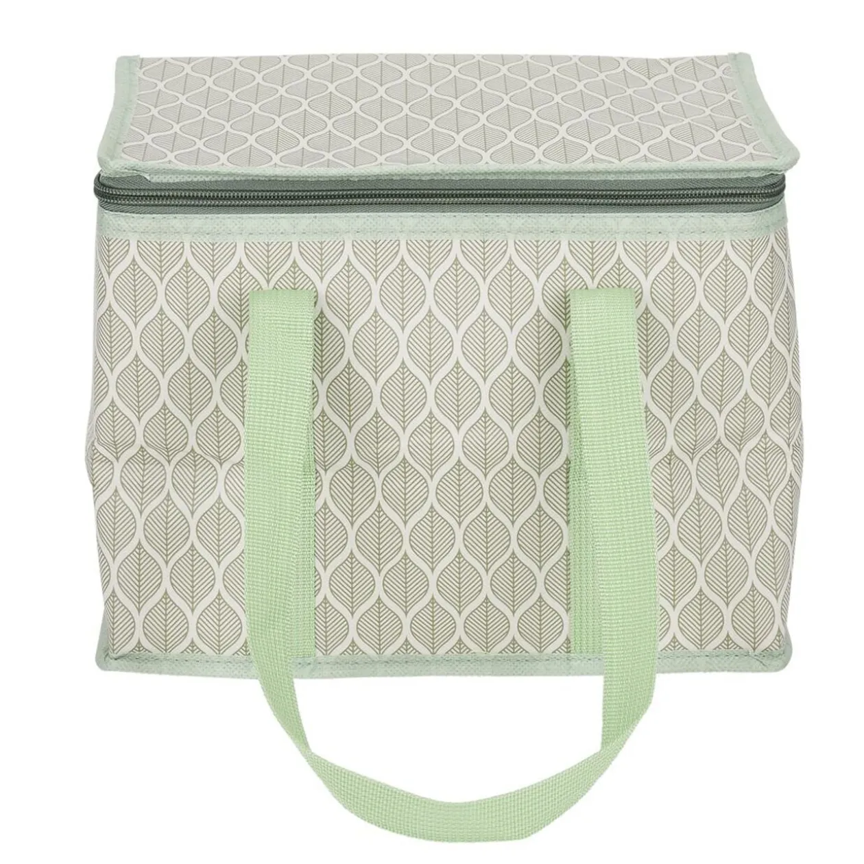 Sac à repas isotherme beige et vert L.28xl.18xH.21 cm