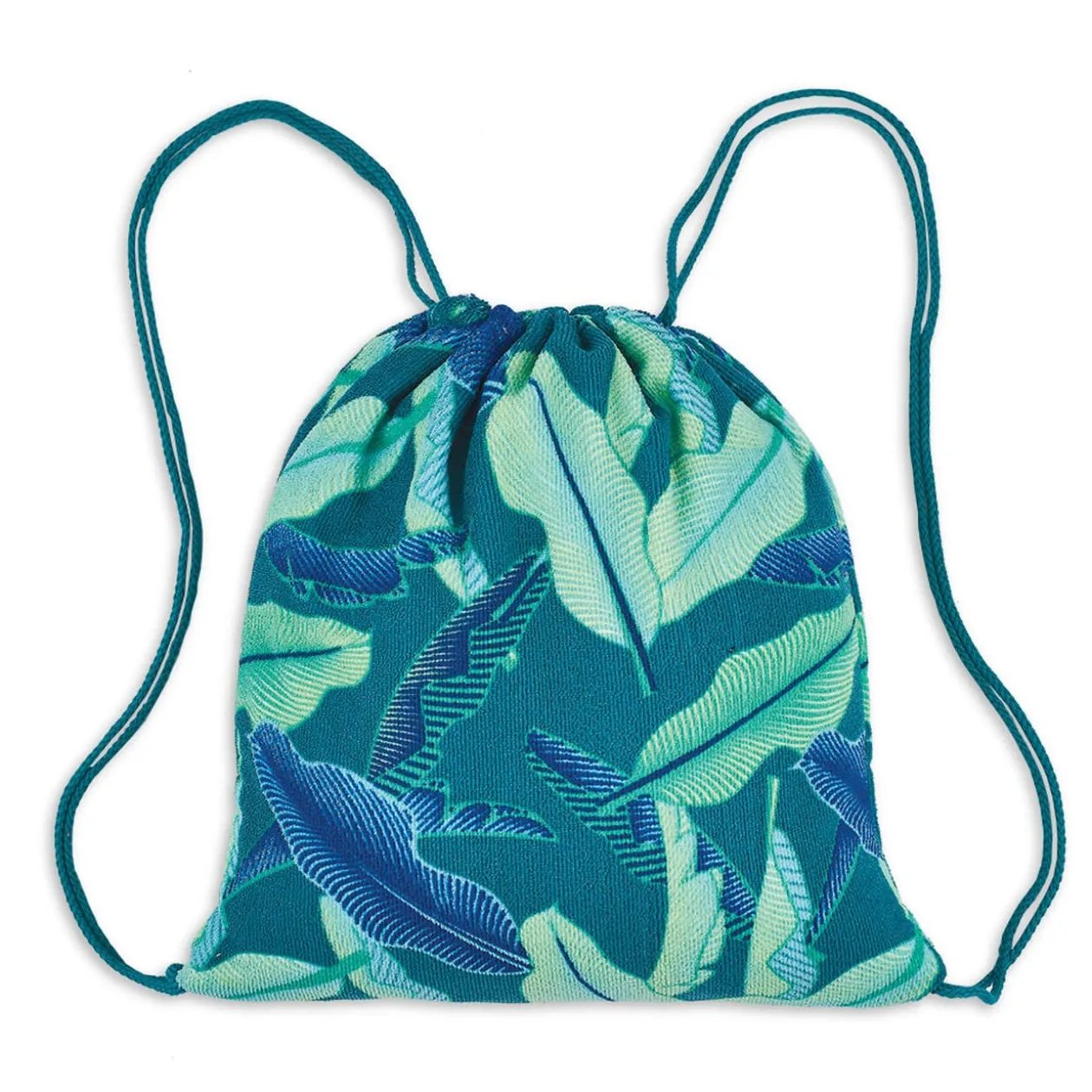 Sac serviette de plage 2 en 1 feuilles vert et bleu
