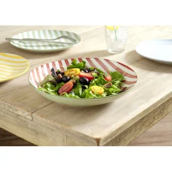Saladier bas en porcelaine rayures rouges et blanches Ø25,5xH4,6cm < Gifi Hot