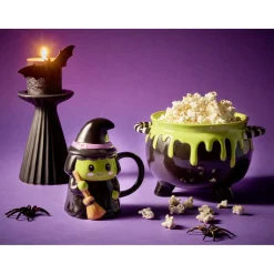 Saladier Halloween 2.4L chaudron dolomite noir et vert 25x20x15cm
