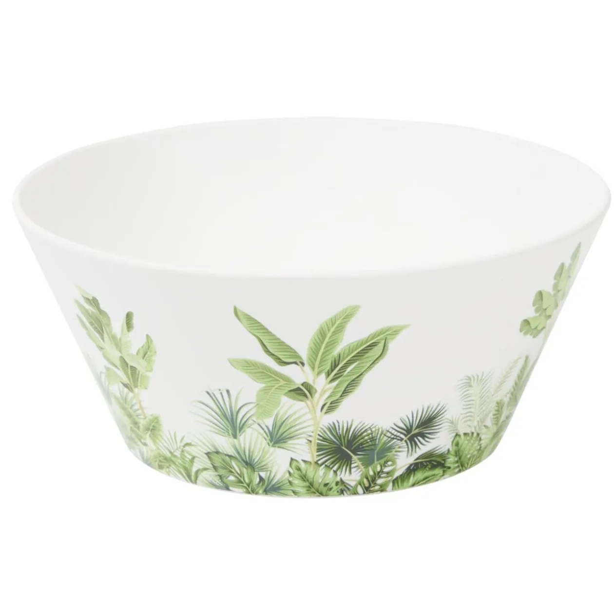 Saladier plastique motif feuillage tropical blanc et vert Ø15xH7cm