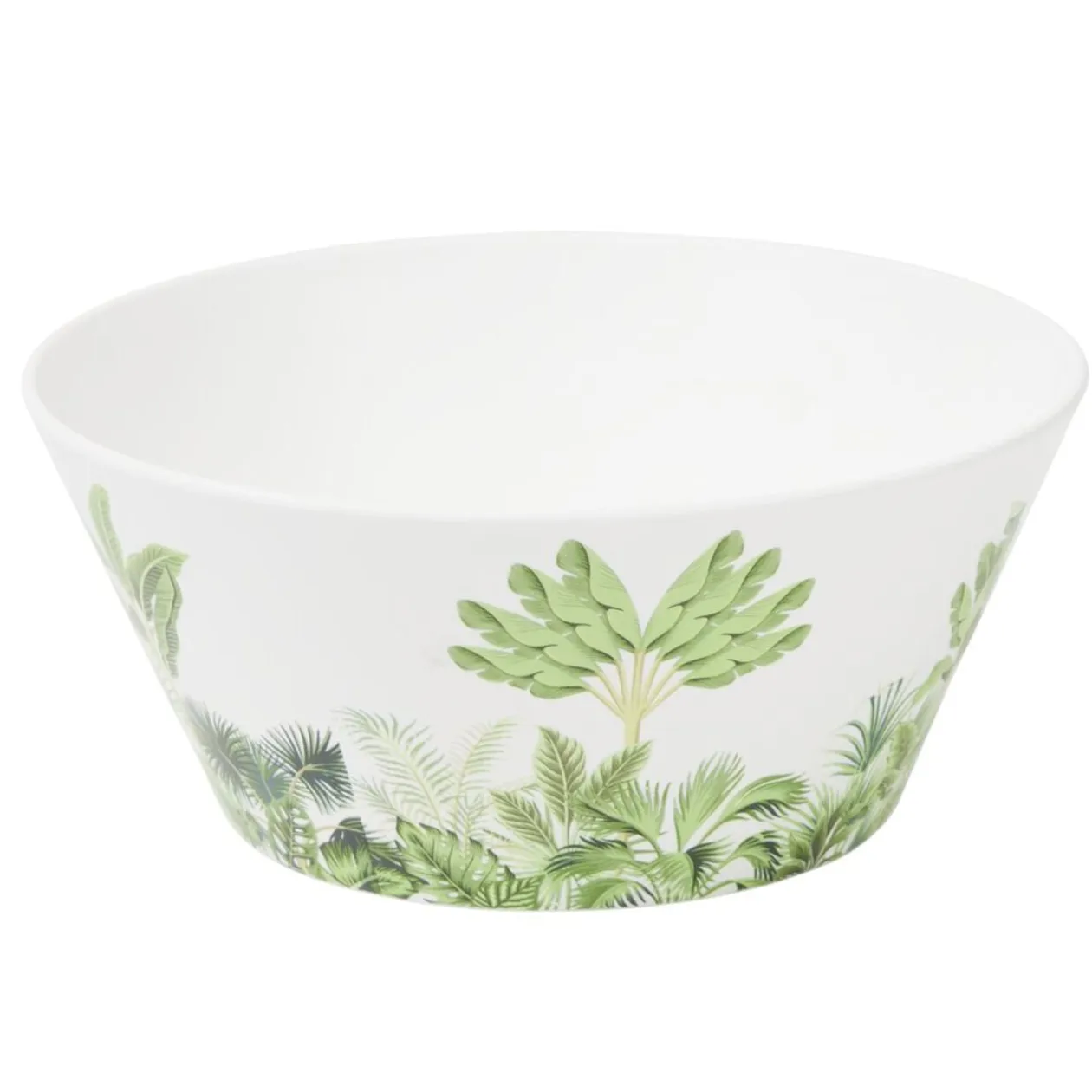 Saladier plastique motif feuillage tropical blanc et vert Ø15xH7cm