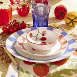 Salière et poivrière céramique forme tomate rouge et jaune Ø6xH4,5cm
