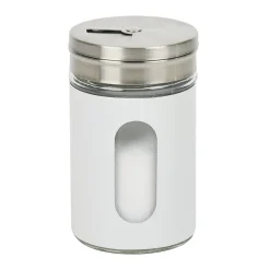 Salière et poivrière en verre et métal, set duo noir et blanc