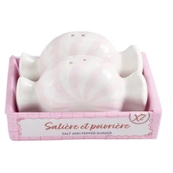 Salière et poivrière forme bonbon dolomite rose et blanc 10,5x5,5xH8cm < Gifi Best