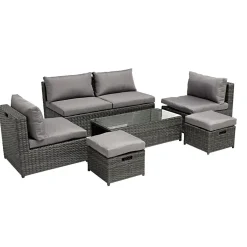 Salon de jardin Imbrik 6 places plastique tressé et acier gris (6 pièces) < Gifi Discount