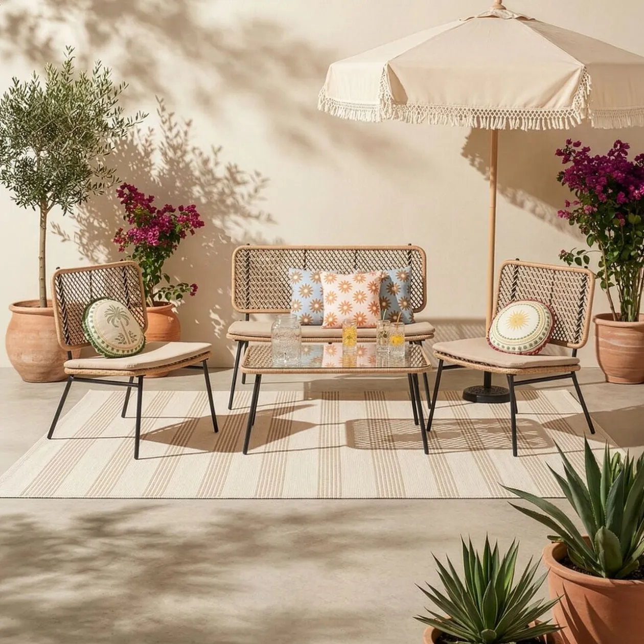 Salon de jardin 4 personnes Bali marron naturel